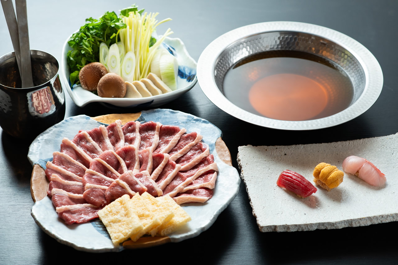 河内鴨鍋と寿司コース